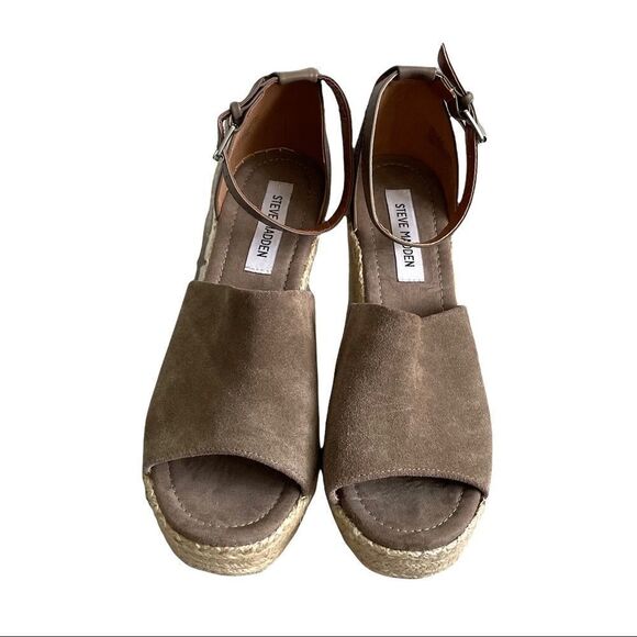 Steve MADDEN Suede Jaylen Wedge Espadrilles Summer Sandals Tan 10 - Picture 6 of 14